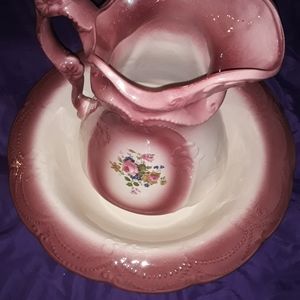 Vintage Large Pitcher & Bowl Set Ironstone Floral